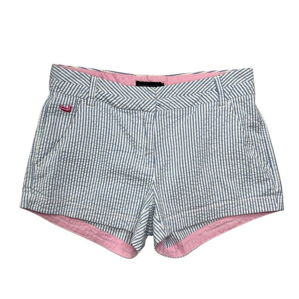 Southern Marsh Seersucker Shorts Women Size 0 White &‎ Blue Stripe Summer Casual
